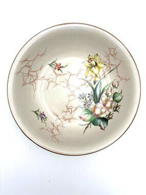 Lyngby Hand Painted Porcelain Bowl Flowers Signed Ezzon Henriksen Gold Trim 9.5"